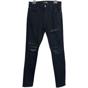 Amiri MX1 Bandana Ripped Patch Skinny Jeans Jet Black size 33